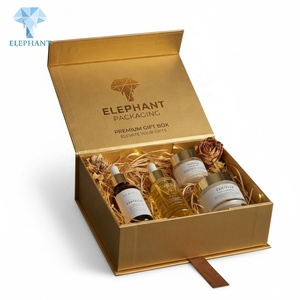 Boîte d'emballage magnétique rigide pliable de luxe en or personnalisée, décoration avec ruban, boîte cadeau en papier vide pour cosmétiques, soins de la peau, parfums - Product Image 1