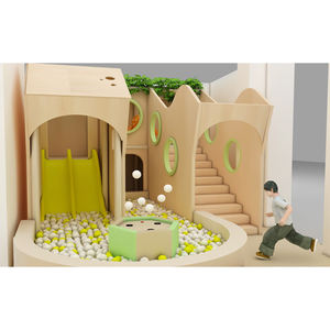 منطقة لعب داخلية خشبية فاخرة مخصصة وصديقة للبيئة مع زلاقات تسلق وحوض كرات - Product Image 2