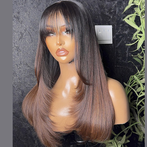 Perruques en cheveux humains doublement tirés en gros, bob avec frange, couleur ombrée brun, cheveux vierges vietnamiens courts, perruque avec fermeture 5x5 pour femmes noires - Product Image 2