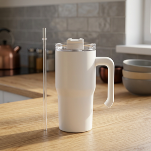 USA stock <b>Plastic</b> Tumbler with Lid and Handle Straight Cup Minimalist Design Portable Travel Use Corrugated Paper Box Packaging - Product Image 2