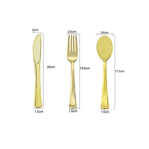 Ensemble de couverts en <span class=keywords><strong>plastique</strong></span> doré écologiques de luxe, élégants et jetables, cuillère, fourchette, couteau, <span class=keywords><strong>vaisselle</strong></span> pour mariage, fête, événements, fournitures - Product Image 2