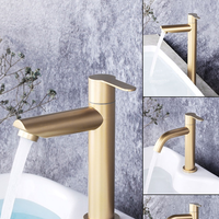 Robinet de lavabo commercial à levier de levage à arc élevé et simple en acier inoxydable doré brossé personnalisé en gros
