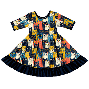 Robe en soie de lait pour filles, manches 3/4, ourlet à volants, imprimé intégral, robe pour tout-petits, vêtements pour enfants personnalisés OEM ODM - Product Image 5