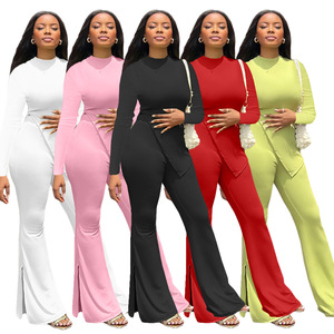 <span class=keywords><strong>Vestiti</strong></span> autunno donna di alta qualità 2022 a maniche lunghe irregolare Top Modulare a gamba larga pantaloni da salotto Set 2 pezzi da donna - Product Image 1