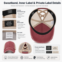 Casquette de baseball personnalisée pour femme en coton délavé avec ouverture croisée à l'arrière, style usé, en maille, idéale pour la course et les sports de plein air