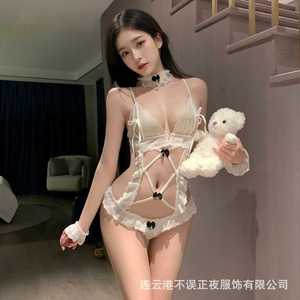 Sexy bodysuit, sexy lingerie, pure and alluring lace, crotchless uniform, maid outfit, flirtatious nightgown - Product Image 5