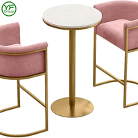 Table haute de bar avec plateau rond en marbre multicolores personnalisable et base en métal