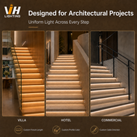 Profilé en aluminium 10x10mm, lumière d'escalier LED COB, IP67, télécommande, CRI90, longueur personnalisée pour l'éclairage d'escalier intérieur de villa, hôtel