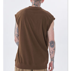 Nouveau débardeur de gymnastique à col rond doux pour hommes d'été, t-shirt sans manches de couleur unie vierge surdimensionné pour hommes - Product Image 1