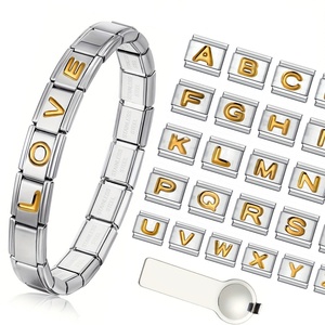 DIY Stainless Steel 26-Letters Italian Charm <b>Bracelet</b> <b>Initials</b> Italy Module <b>Bracelet</b> Free Pattern Mix & Match Gift for Couples - Product Image 2