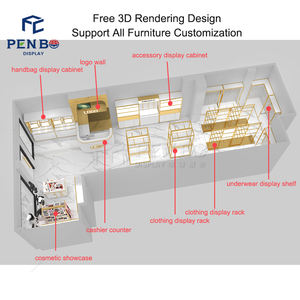 Décoration de magasin de vêtements haut de gamme présentoir de vêtements en or personnalisé fourni conception de magasin de vêtements complète - Product Image 5