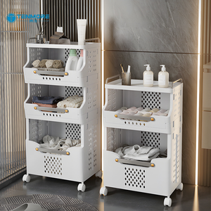 Multi-Functional Folding Storage Shelf, Space-Saving Rolling <strong>Cart</strong> for Bathroom &amp; Household - Product Image 1