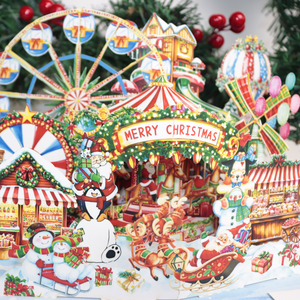 Phong cách màu nước mới pop-up thẻ Đu Quay Bánh Xe Cối Xay Gió người tuyết món quà giáng sinh Cây giáng sinh vui vẻ 3D lời chào thẻ - Product Image 3