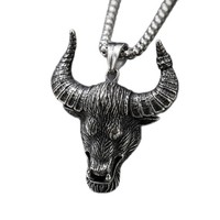 Yunnique – collier avec pendentif tête de taureau en acier inoxydable, style vintage, bijoux en forme d'animal pour hommes, chaîne à maillons au design géométrique, JD215