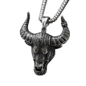 Yunnique – collier avec pendentif tête de taureau en acier inoxydable, style vintage, bijoux en forme d'animal pour hommes, chaîne à maillons au design géométrique, JD215 - Product Image 5
