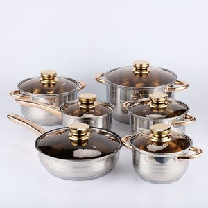 201 e 410 aço inoxidável 6pcs Kitchen <span class=keywords><strong>Ware</strong></span> Set Aço Inoxidável Gold Cooking Pot Conjuntos de panelas antiaderente com tampa de vidro - Product Image 1
