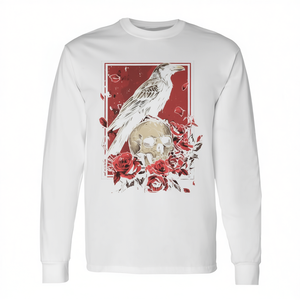 Camiseta gótica de manga larga con diseño de cuervo, pájaro oscuro, calavera y rosa, estilo grunge - Product Image 2