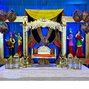 Punjabi-Decoración de escenario con temática inspirada en el escenario, escenario tradicional de boda, eventos mahndi, Punjabi, Haveli - Product Image 1