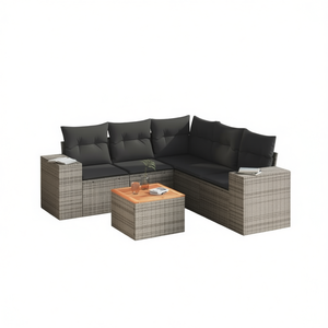 Ensemble de canapés de jardin en rotin gris 6 places, mobilier d'extérieur au design contemporain résistant aux intempéries - Product Image 1