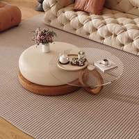 Ensemble de table basse moderne polyvalente avec plateau en verre trempé et base crème