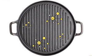 T029 주철 그릴 팬 12.4 인치 철판 팬 듀얼 핸들 주철 프라이팬 바베큐 그릴 라운드 구이 팬 모든 스토브 상단 - Product Image 6