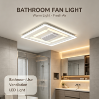 Ventilateur de plafond encastré carré sans pales avec télécommande, moteur DC, minuterie et lumière LED blanc chaud pour salle de bain et buanderie