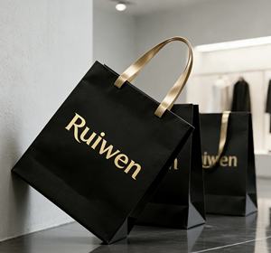 Sac cadeau en papier kraft recyclable avec logo estampé or, sac promotionnel portable avec poignée, sac en papier cartonné - Product Image 3