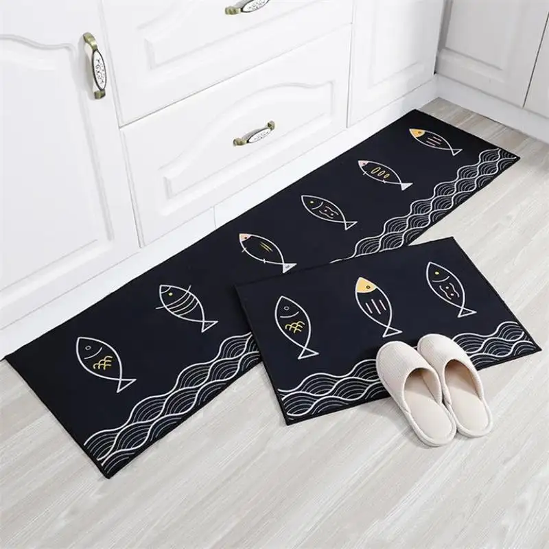 Custom Size and Pattern Washable 2 pcs Kitchen Carpet Absorbent Non-Slip Crystal Velvet Floor Kitchen Mat