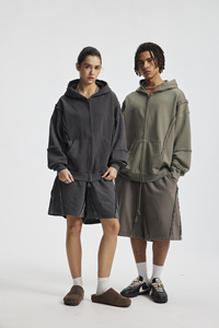 Sweat à capuche unisexe automne-hiver, nouveau modèle, avec empiècements, effet vieilli, zippé, teint et lavé, vente en gros, logo personnalisé, couleur, 100% coton, coupe oversize - Product Image 5