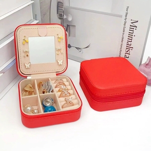 Boîte de rangement à bijoux carrée portable EVERWIN avec miroir et fermeture éclair pour boucles d'oreilles, colliers, bracelets, emballage de bijoux - Product Image 5