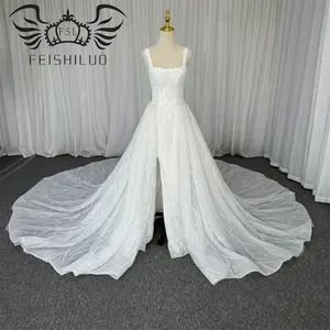 FEISHILUO Luxurious Ivory Sequin bead Mermaid Wedding Dresses With Detachable skirt Cathedral Sexy Mermaid Bridal Dress Gowns