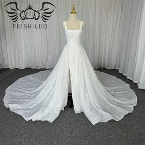 FEISHILUO Lujosos Vestidos de Novia Sirena Color Marfil, Atractivos Trajes de Novia con Falda <span class=keywords><strong>Catedral</strong></span> Desmontable Talla Grande Decorado con Encaje de Cristal - Product Image 1