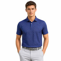 Kaos Polo Golf Pria OEM Kerah Kancing Custom Motif Geometris Bahan Pique Stretch 4 Arah UPF 50+ Cepat Kering untuk Olahraga Golf