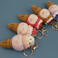 Pendentif porte-clés en crochet fait main, motif crème glacée, style Kawaii, objet décoratif mignon