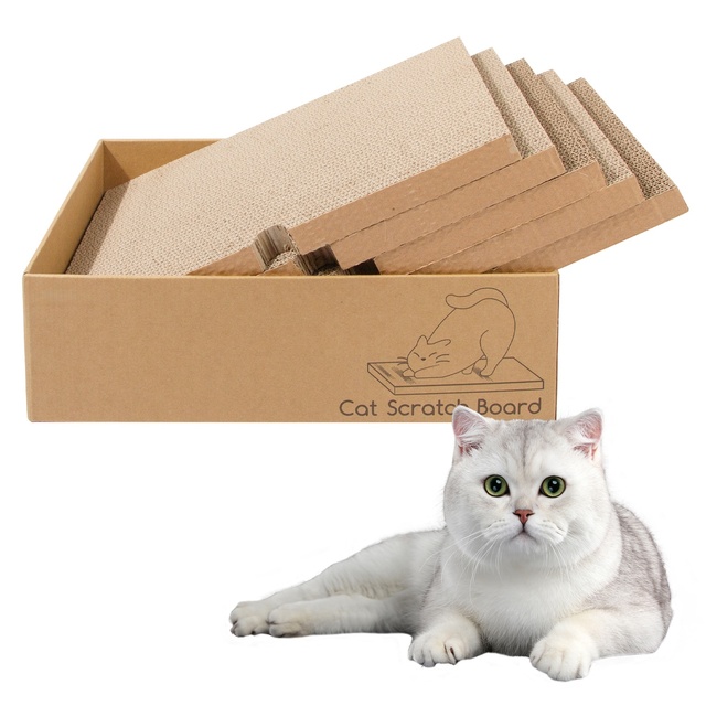 Durable 5 Pack Cat Scratch Pad with Box Reversible Scratcher for Indoor Small Cats Replaceable Cardboard Cat Scratch Board