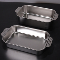 Set Loyang Panggang Stainless Steel Persegi Panjang 5 Ukuran, Loyang Panggang Gagang Ganda 0.6mm, Baki Oven, Tahan Lama untuk Gas, Induksi, Microwave