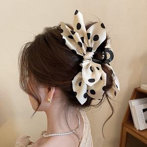 Pince à cheveux grande taille à nœud à pois français, en tissu, élégante et décorative, pour un style français raffiné - Product Image 4