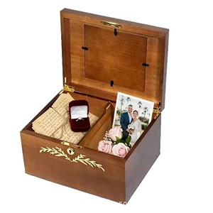 Wooden Flip Top Keepsake <b>Box</b> With Lock And Key For Wedding <b>Photos</b> And Jewelry <b>Storage</b> Rectangular Decorative <b>Storage</b> <b>Box</b> - Product Image 1