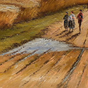 Dipinto a Olio 100% Fatto a Mano 20x24 Pollici, Arte Raffinata di Tre Persone in Campo Agricolo, Texture 3D, Soggetto Astratto, con Cornice - Product Image 1