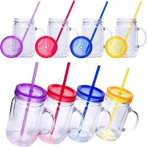 Vente en gros DD1791 Gobelets isothermes à double paroi de 20 oz à large ouverture, personnalisables, pour boissons, type bocaux Mason en plastique avec - Product Image 3