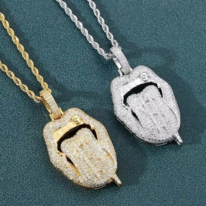 Atacado: Joias de Hip Hop Banhadas a Ouro, Colar com Pingente, Corrente Tennis Cravejada com Zircônias, Corrente Cuban Dollar Lip e Pingente - Product Image 5