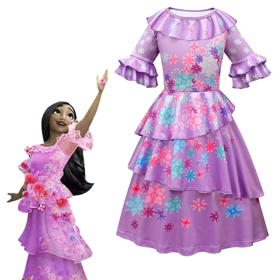 Encanto Isabela Cosplay Costume Girls Purple Dress Children Fancy Dresses Christmas Party Kids Princess Clothing Vestido