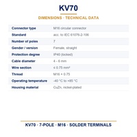 Konektor Bundar M16 IP40 IEC 61076-2-106 Pengunci Sekrup Female Lurus 7Pin(300V) Terminal Solder Sensor Industri Kabel 4-6mm