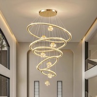 Luminaires suspendus en cristal modernes, anneaux ronds, finition dorée, lustres LED pour hôtel, maison, villa, escalier