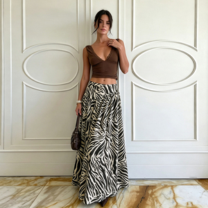 Jupe longue décontractée mi-longue en maille drapée à imprimé zèbre, style unique haut de gamme, tendance streetwear américain, sexy et branchée - Product Image 3