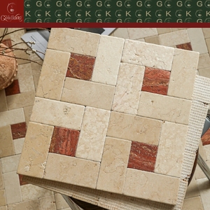 Mosaico de Mármol GOLDKING con Incrustaciones Cuadradas en Color Beige Crema y Rojo Óxido, Montado en Malla, Suministro Directo de Fábrica - Product Image 6