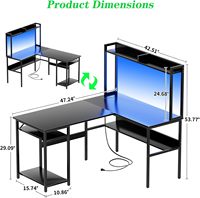 Escritorio de Computadora en Forma de L Convertible con Luz LED, Construcción de MDF y Metal, para Oficina en Casa, Juegos, Estantes de Almacenamiento Portátiles, Fácil de Transportar