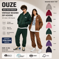 Sweat à capuche zippé pour homme en tissu batik lavé, 360 g/m², épais, style vintage usé, streetwear américain, avec logo personnalisé, en molleton, pour tenues