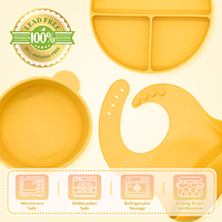 Ensemble de vaisselle pour bébé en silicone sans BPA avec ventouse, comprenant bavoirs, bols, assiettes, fourchettes et cuillères, de qualité alimentaire, en coffret cadeau