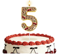 Bougies d'anniversaire numérotées motif guépard cerise, Décoration de gâteau guépard cerise, Bougie d'anniversaire motif guépard rouge et noir